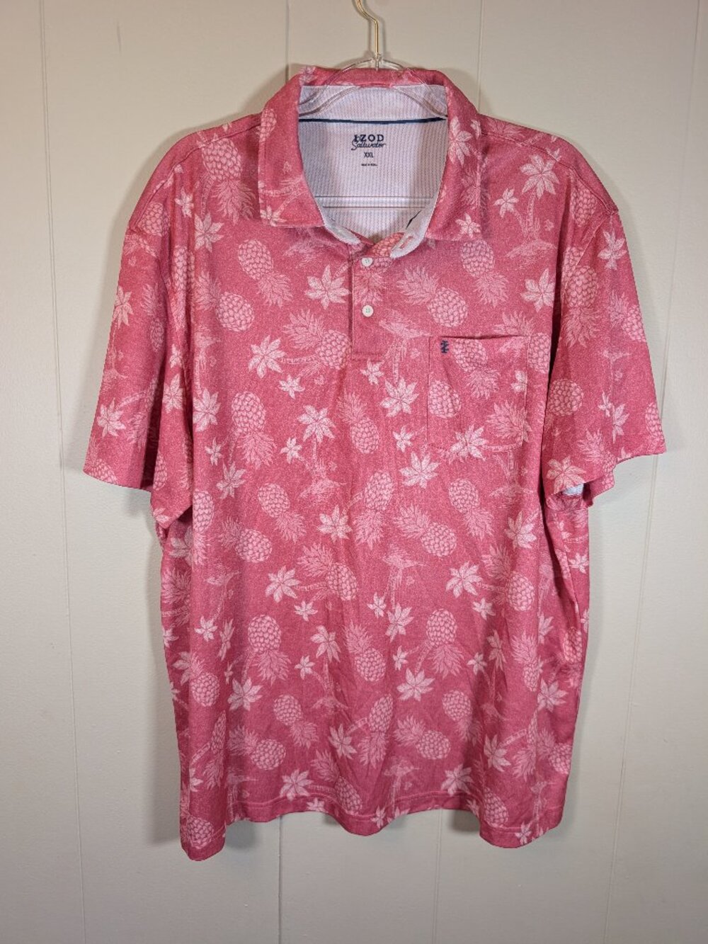 IZOD Saltwater Men's XXL Pink Pineapple Palm Tree Performance Polo Golf Shirt